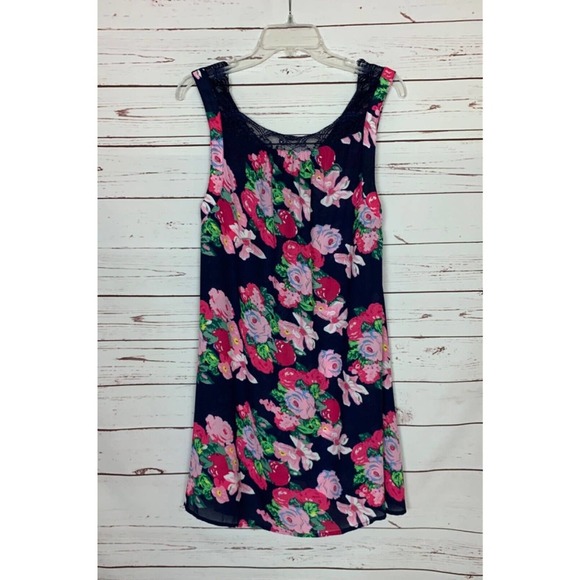 Umgee USA Boutique Women's S Small Navy Pink Lace Floral Sleeveless Spring Dress - Picture 9 of 12